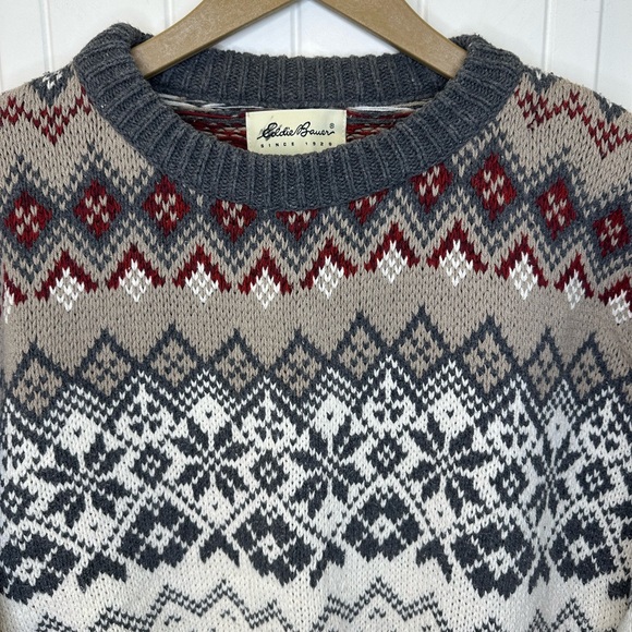 Vintage 90s Eddie Bauer Men's M Fair Isle Nordic Ski Sweater - Picture 3 of 5